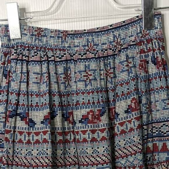 Vintage 80's KWBL Los Angeles Maxi Skirt Tiered Full Pixelated Folk Art Print M - Picture 3 of 8